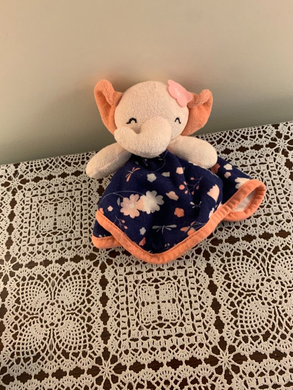 Lullaby Lane Lovey Pink Elephant Flowers Blankie Baby Blanket Soothing 9 Inch